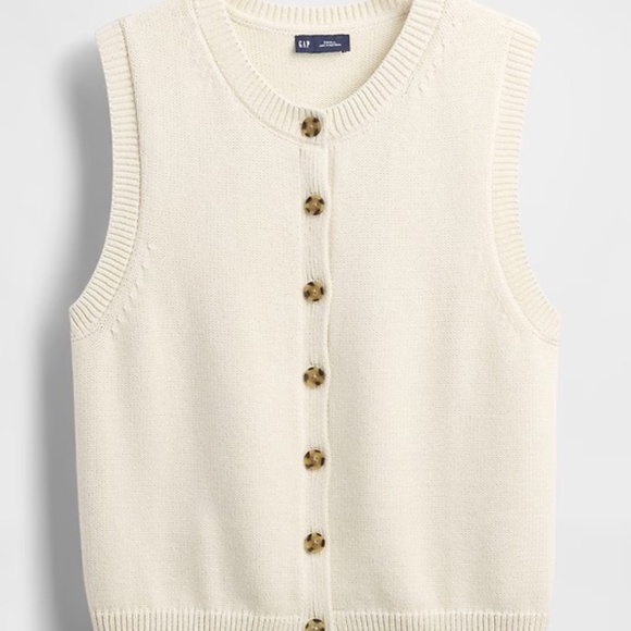GAP Cropped Sleeveless Button Down Cardigan Sweater Vest in Cream White - Picture 6 of 7
